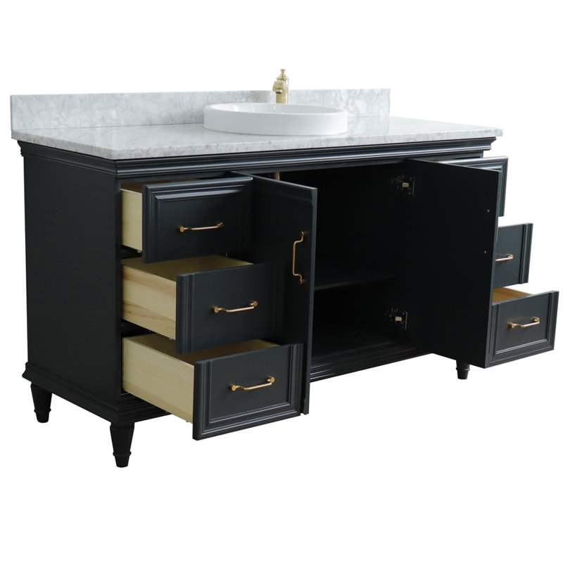 Neponset 61'' Single Bathroom Vanity with Carrara Marble Top, Dark Gray