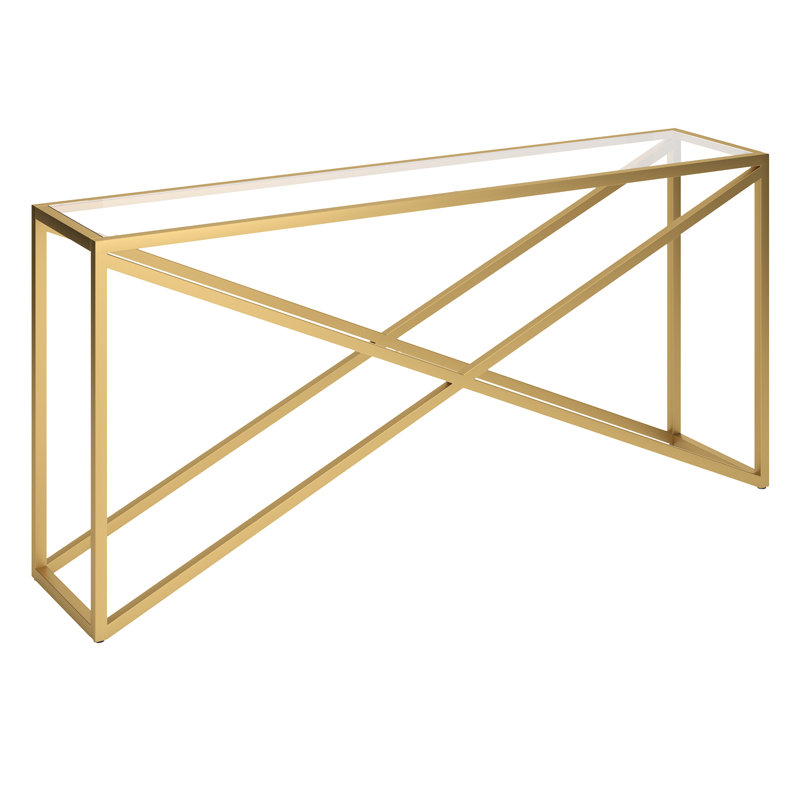 Calix Glass Top Console Table, Brass, 76 cm H x 162.6 cm W x 35.6 cm D