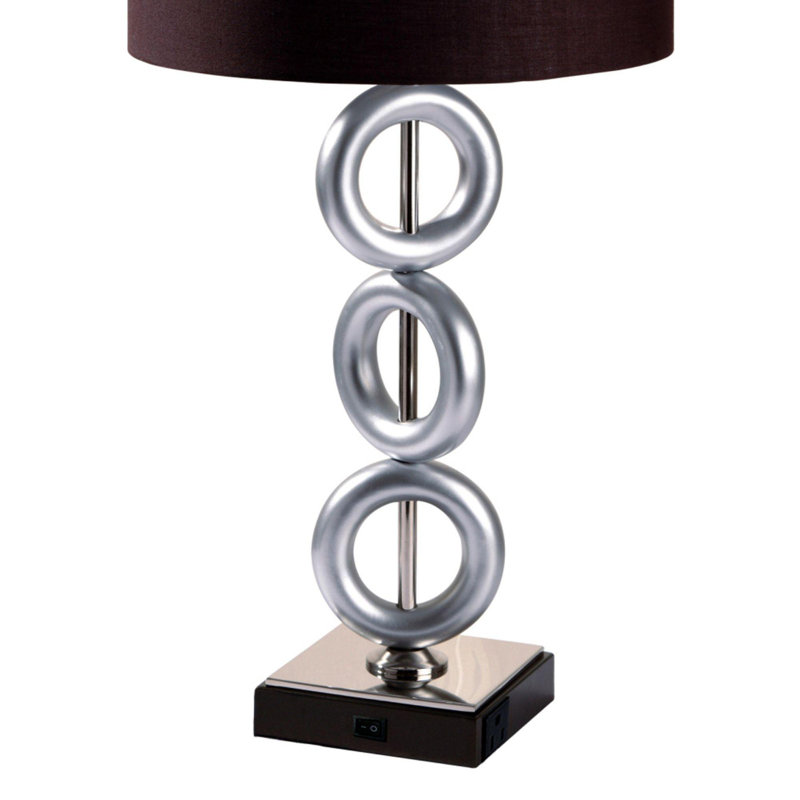 Lampe de table haute 29 po en métal avec finition argentée, anneau, abat-jour rond espresso