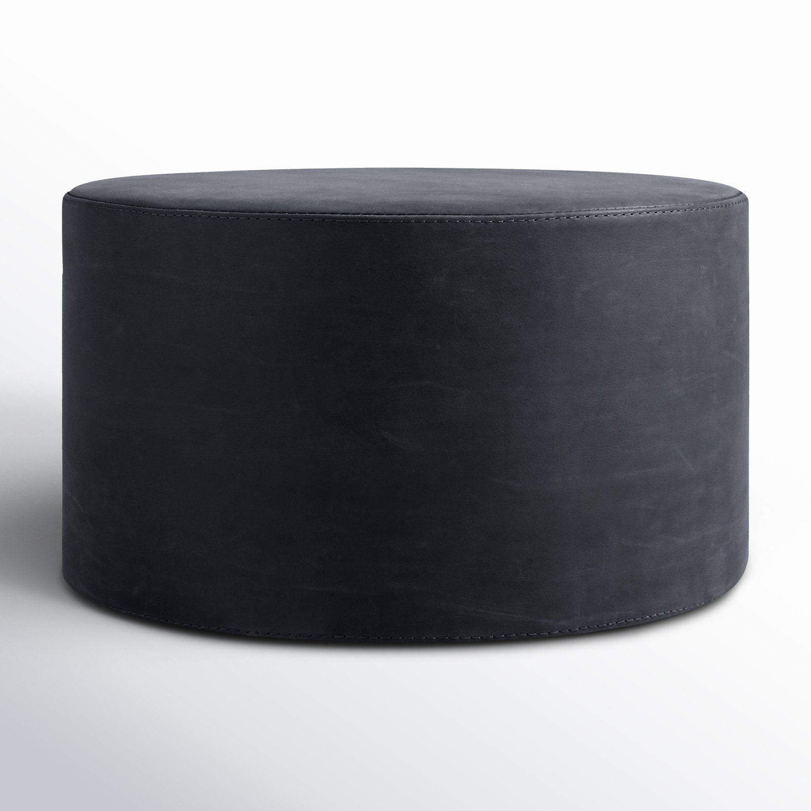 Bumper Upholstered Ottoman, Ink Genuine Leather