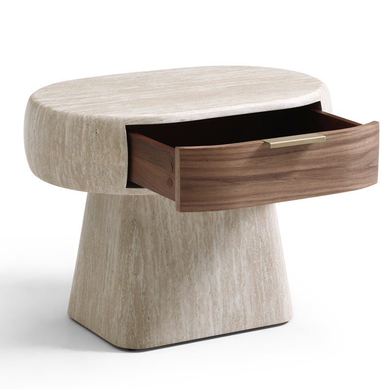 Table de chevet piédestal moderne avec tiroir en noyer