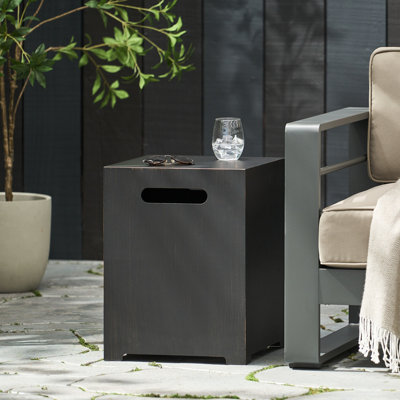Table d'appoint en fer avec support en fer brun et doré, fabrication thermolaquée, l 15,48 po x P 15,48 po x P 19,86 po