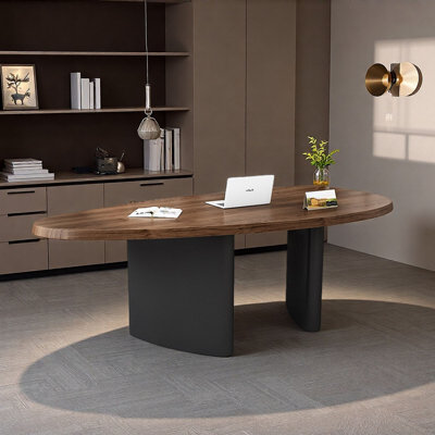 Modern Ergonomic Curved Solid Wood Computer Desk