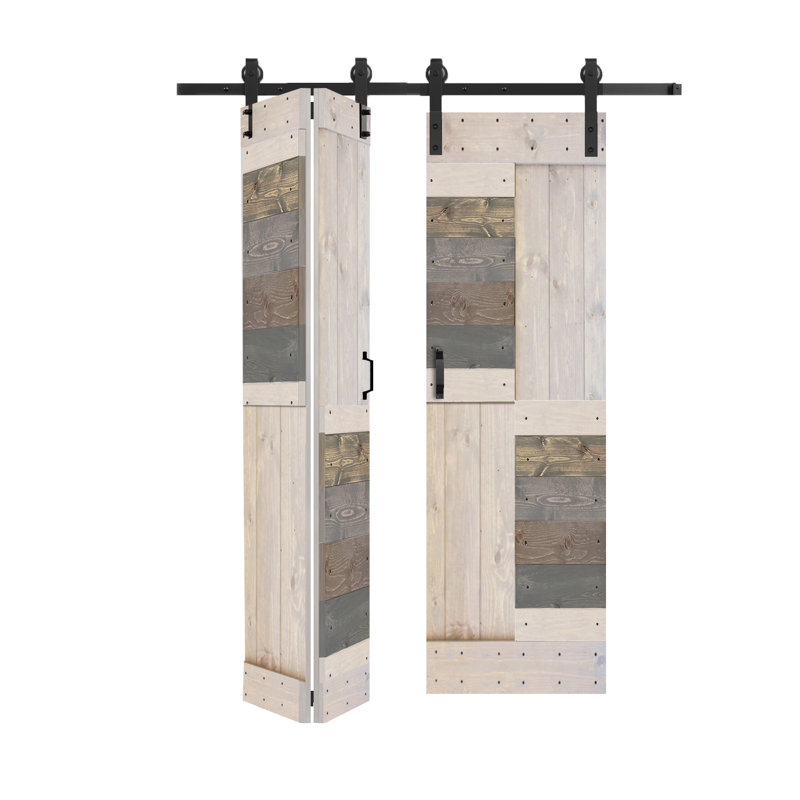S Shape Solid Wood Bi-Fold Door With Hardware Track-Assembly Needed, 48" x 84", Multi-Textured