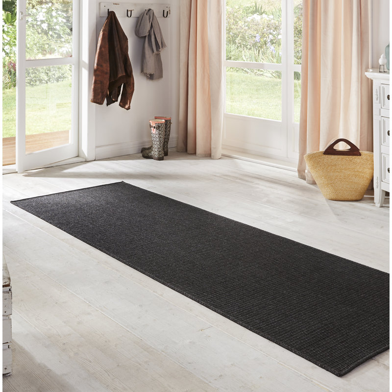 Nature Flatweave Black Rug, Runner 80 x 450cm