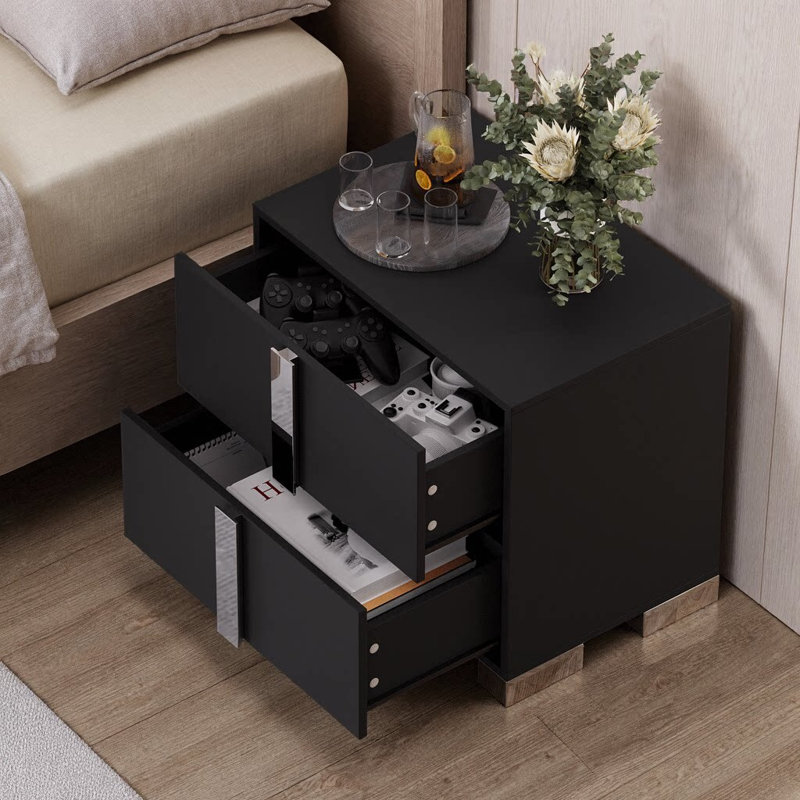 Table de chevet 2 tiroirs Modern, Noir
