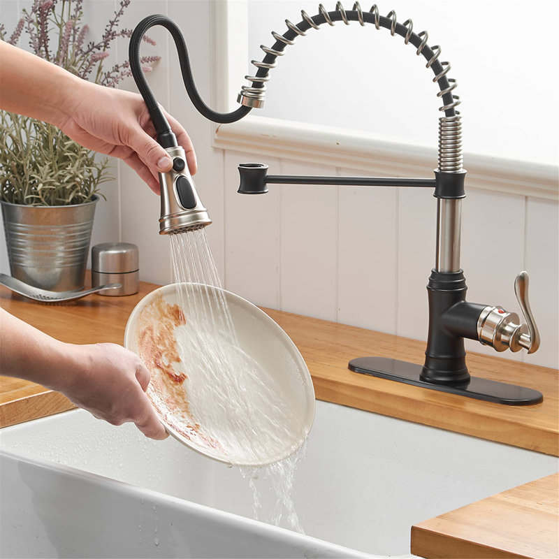 AWZTOO Pull Down Kitchen Faucet, Brushed Nickel/Matte Black
