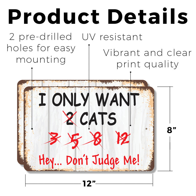 «I Only Want Cats Don't Judge Me» (ensemble de 2) 8 po x 12 po