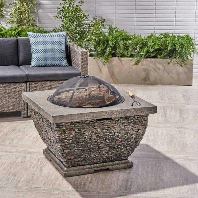 32"  Mgo Light-Weight Concrete Wood Burning Square Fire Pit, Grey