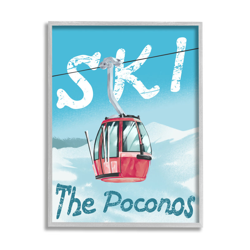 «The Poconos Red Ski Trolly Snowy Mountain Hill», art mural sur toile par Ziwei, H 14 po x l 11 po x P 1,5 po