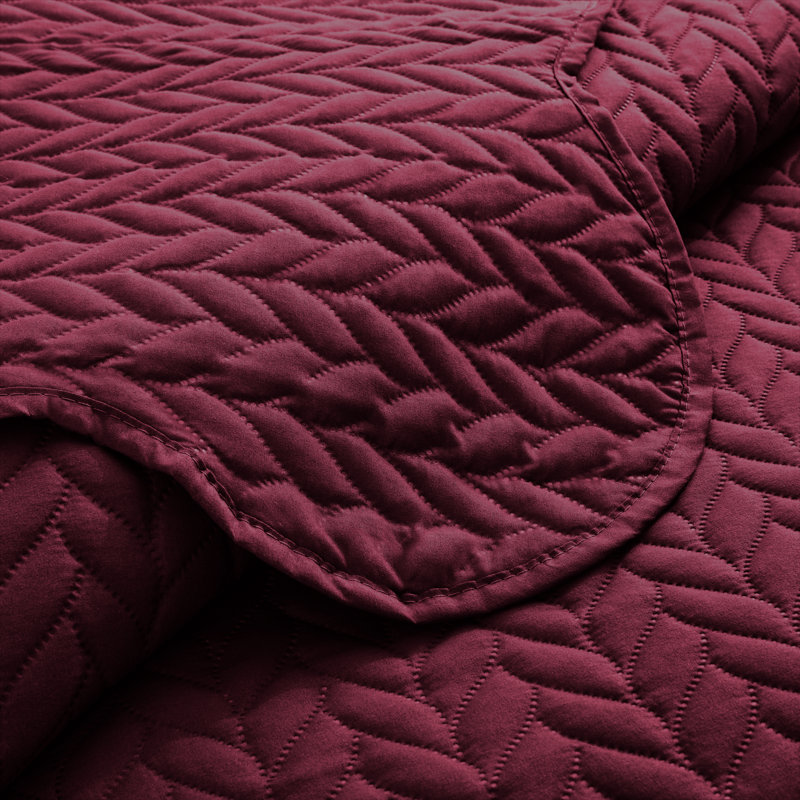 Embossed Microfiber Bedspread Set For California King – Oversized, Soft & Dust-Resistant, 3-Piece, Burgundy