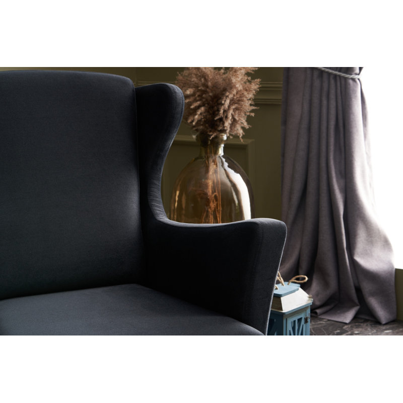 Fauteuil à oreilles en polyester l 31,5 po Glisson, Noir 100% polyester