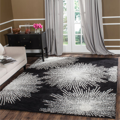 Tapis noir en laine touffeté à la main Amier