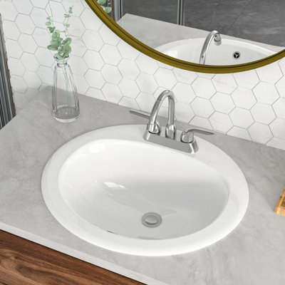 Lavabo de salle de bain ovale 20 po en céramique blanche avec trop-plein intégré