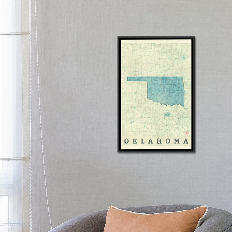 « oklahoma map », impression sur toile, H 60 po x l 40po x P 1,5 po, Toile avec cadre noir, Pas de tapis