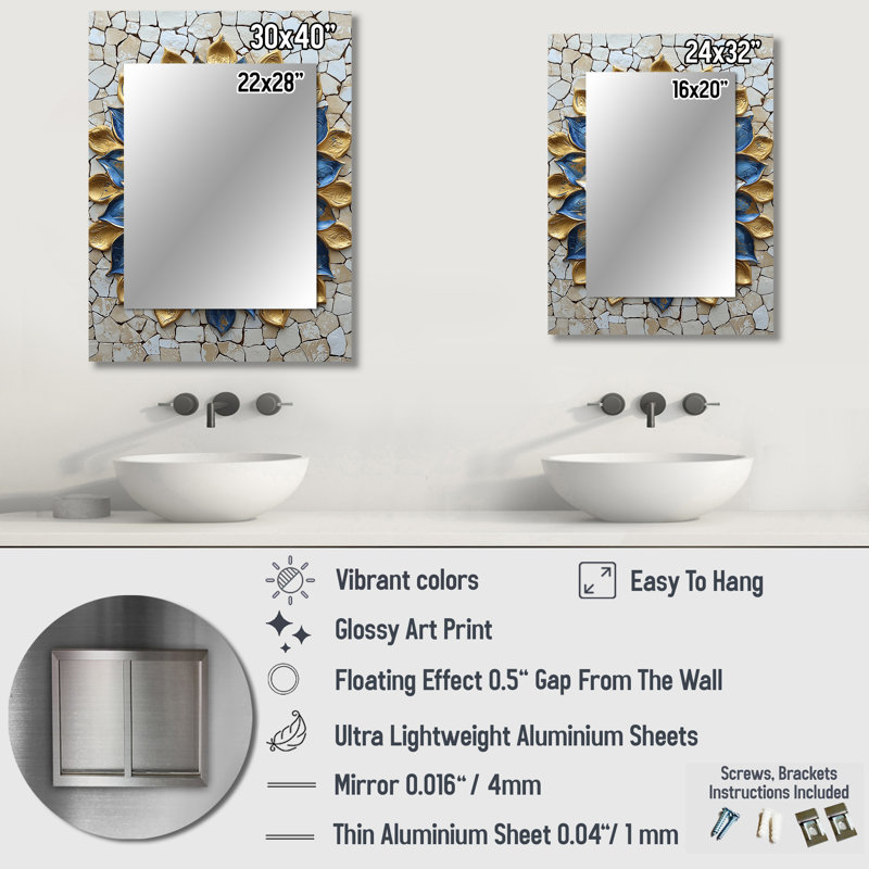 Morocco in Gold and Blue Tones - miroir unique marocain, grand miroir mural traditionnel, impression sur métal, 40 po x 30 po