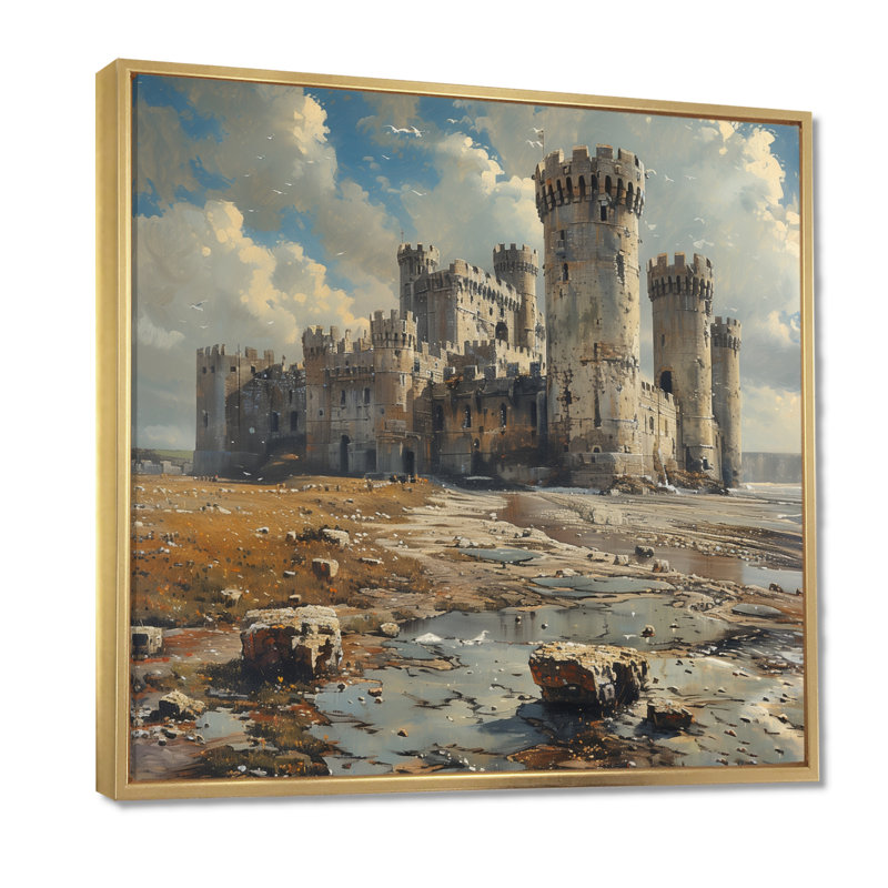 Impression d'art mural gris et blanc majestueux Forteresse I - Forteresses, Toile avec cadre flottant or