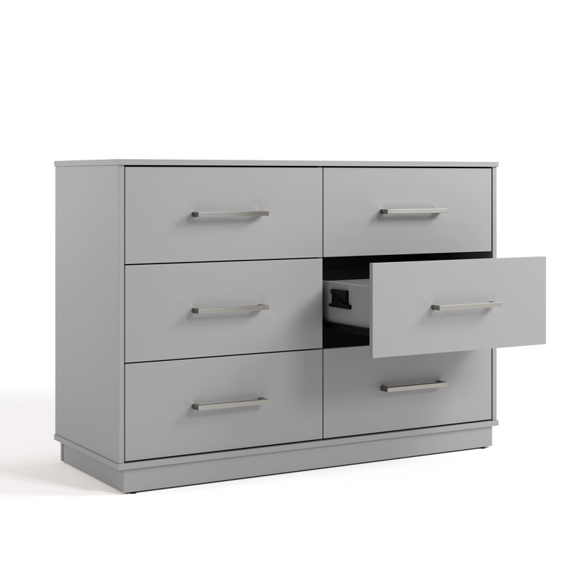 Essentials 6 Drawer Double Dresser, Grey