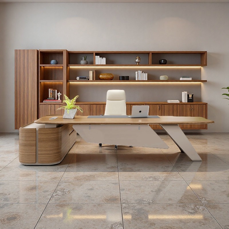 Elegant Wood Veneer Desktop Desk, 29.53" H x 94.49" W x 70.87" D