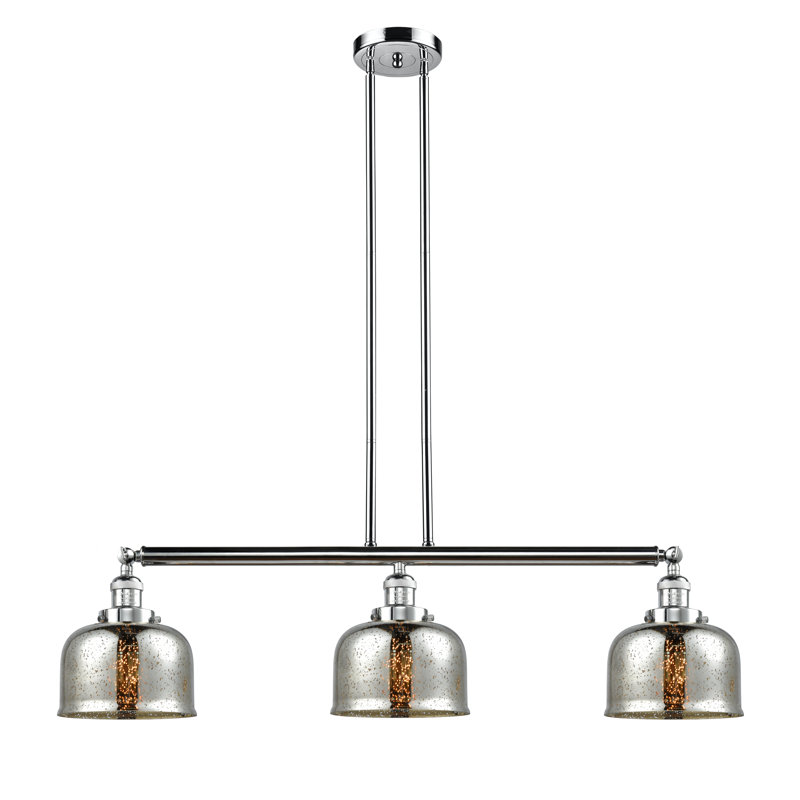 Bell - 3 Light 41" - Stem Hung Island Light, Polished Chrome, Silver Plated Mercury, 2200K