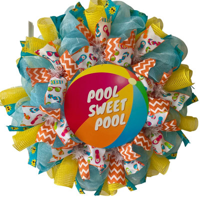 Summer Wreath Pool Sweet Pool 24 inch Diameter Indoor/Outdoor Handmade Deco Mesh