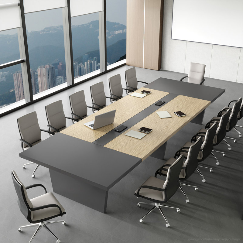 Table de conférence ergonomique moderne avec gestion des câbles et conception polyvalente, 29.5" H x 137.8" L x 59.1" W, Grey