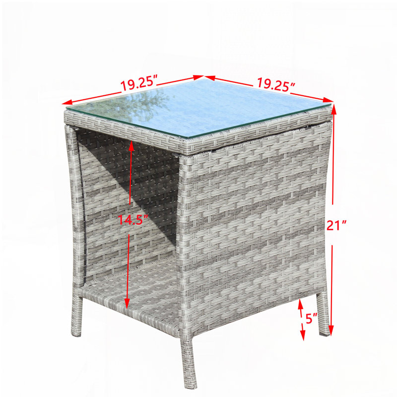 Table basse d'extérieur avec verre trempé transparent, Gris