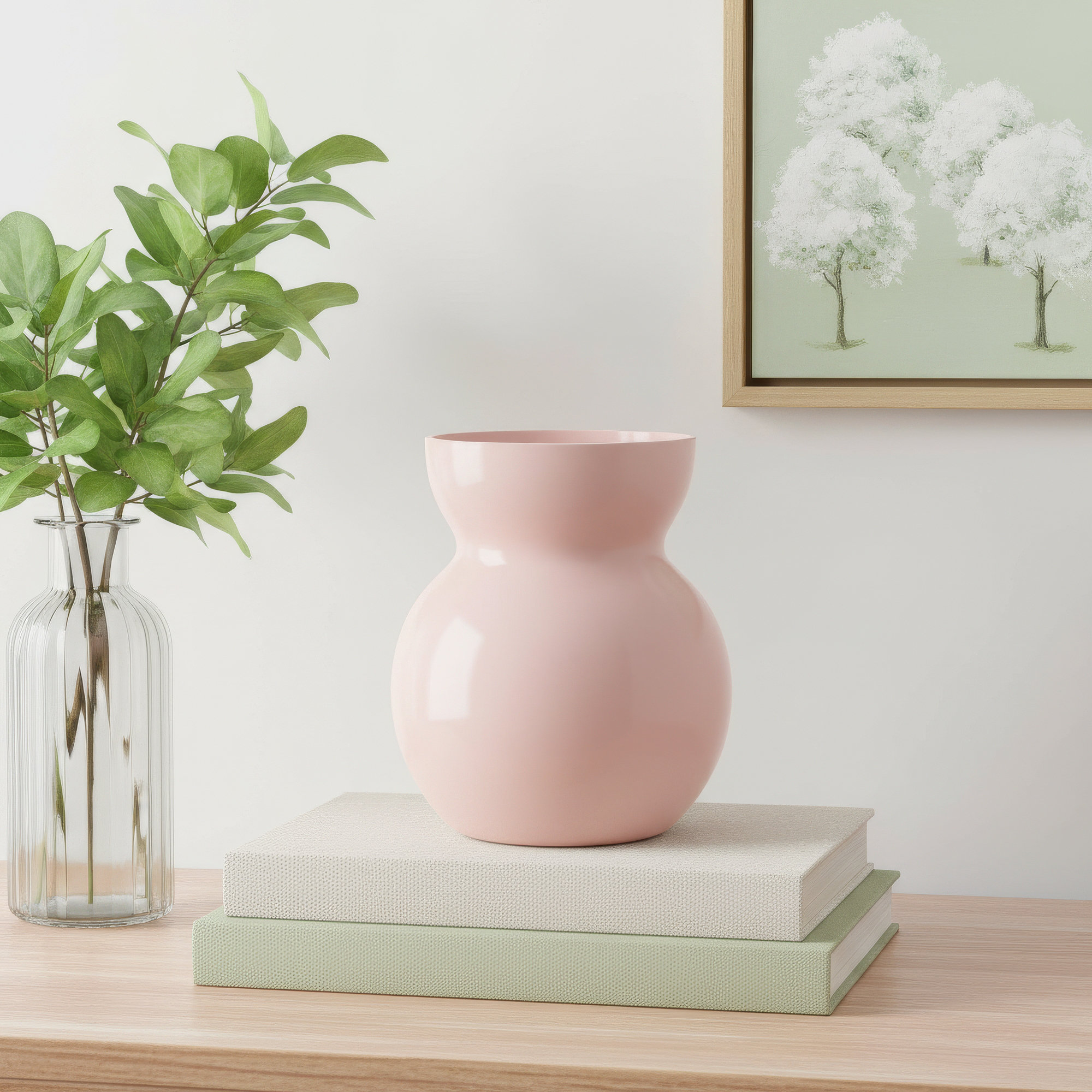 Dewey Handmade Glass Table Vase, 8" H x 6.75" W x 6.75" D, Light Pink