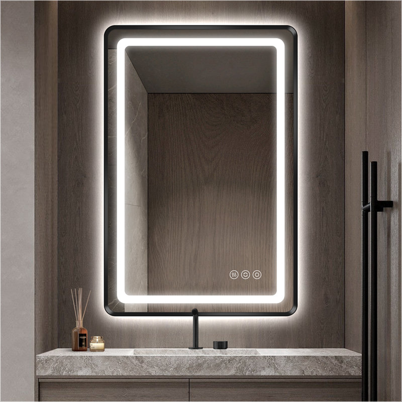Miroir de salle de bain à DEL avant et rétroéclairé, 36 po x 24 po, Noir