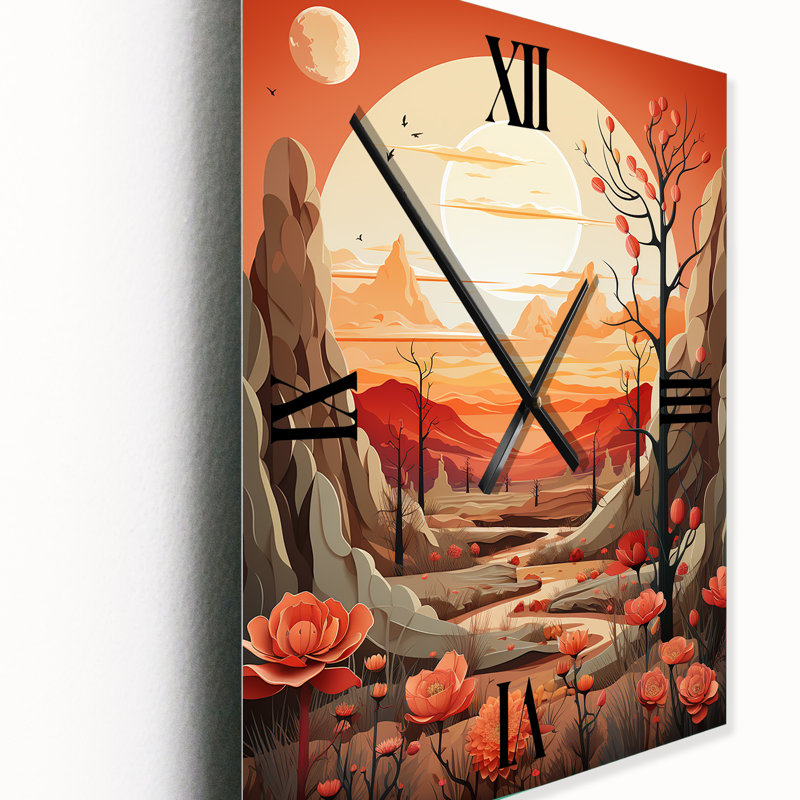 Cactus Tangerine Twilight - Horloge murale surdimensionnée Cactus, Grand