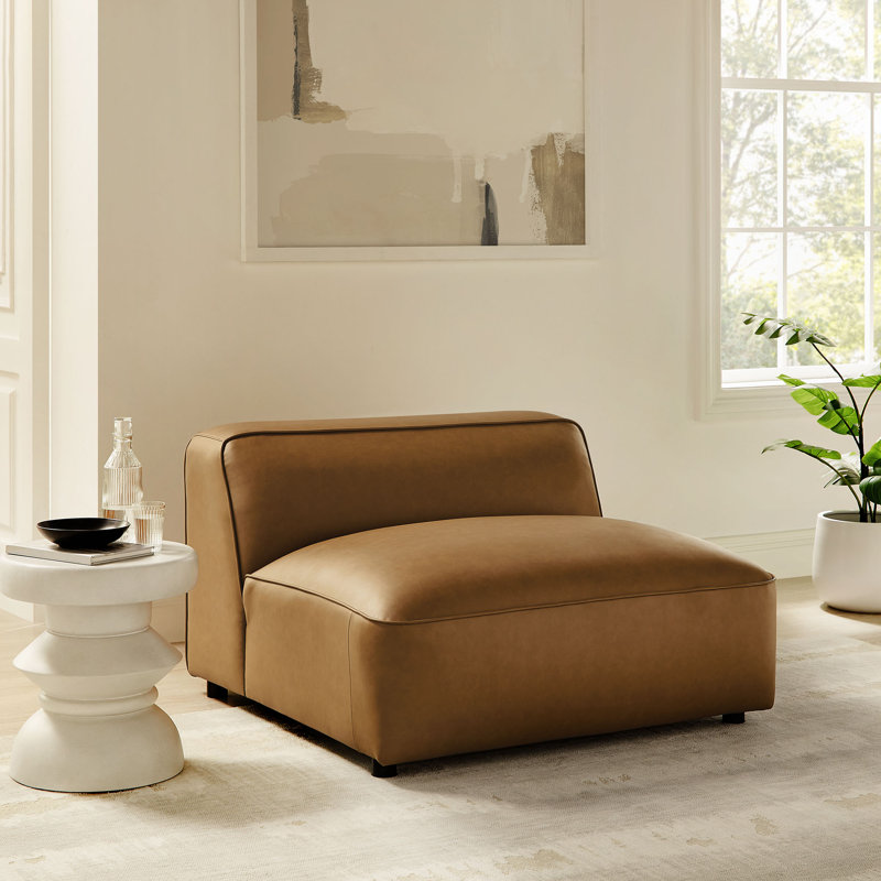 Fauteuil modulaire en cuir sans accoudoirs Auren, Cuir camel végétalien