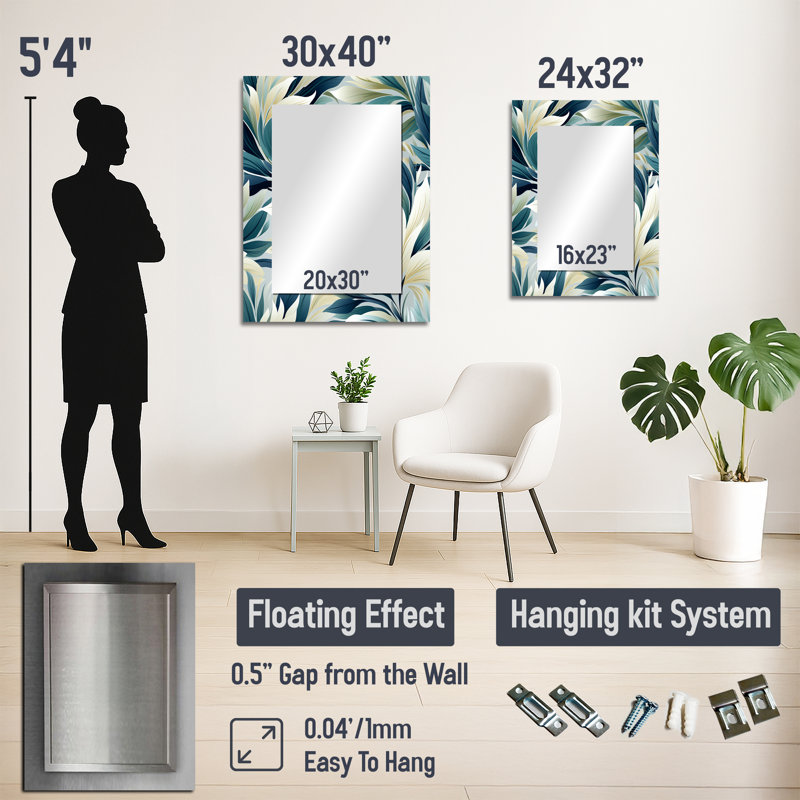 Amyriah Coastal Symphony Tropical Pattern - tropical  Decorative Wall Mirror, Tropical Mirror, Printed Metal Art, 32" x 24"