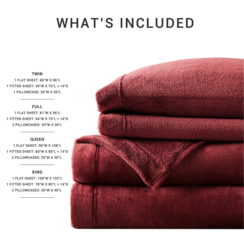 Ensemble de 4 très grands draps bourgogne 100% confortables et doux, brossé des deux côtés pour un toucher doux, contient un drap plat, 2 taies d'oreiller ajustées, convient aux matelas de 16 po, bourgogne lavable à la machine, confortable