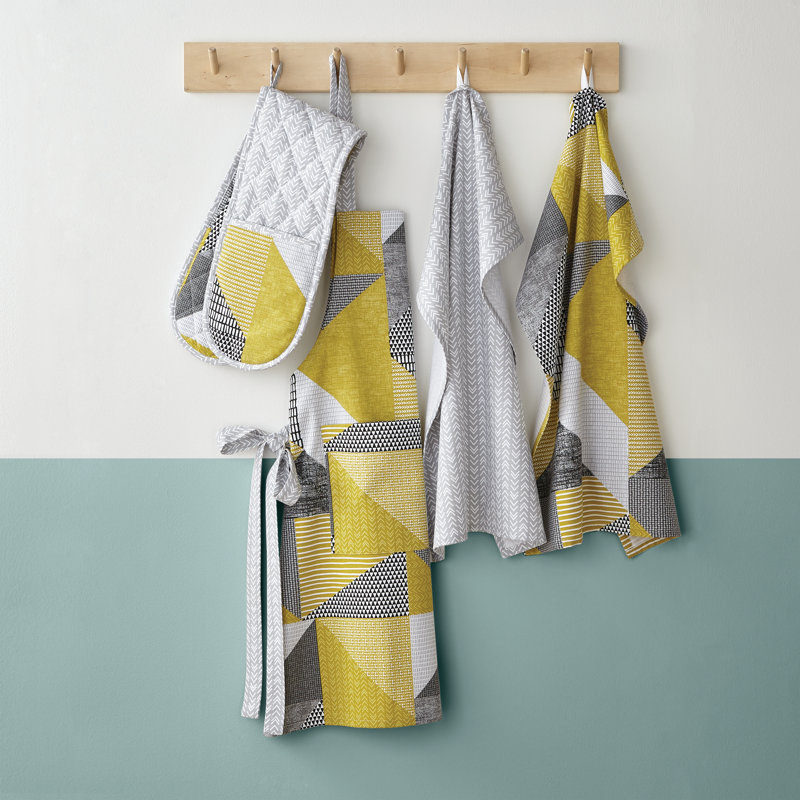 Larsson Geo Double Oven Glove, Yellow/White