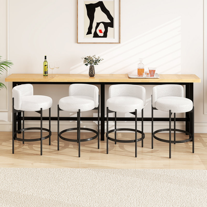 Counter Stools Set of w/Curved Backrest Metal Frame Comfy Footrest, 4