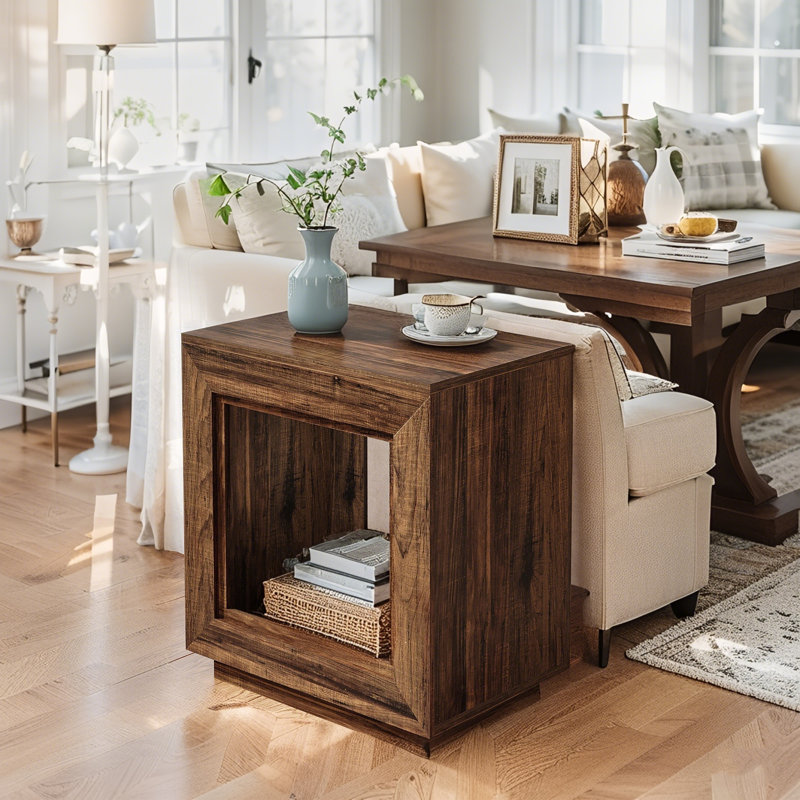 23.62" End Table, Wood Square Side Table Nightstands with Storage