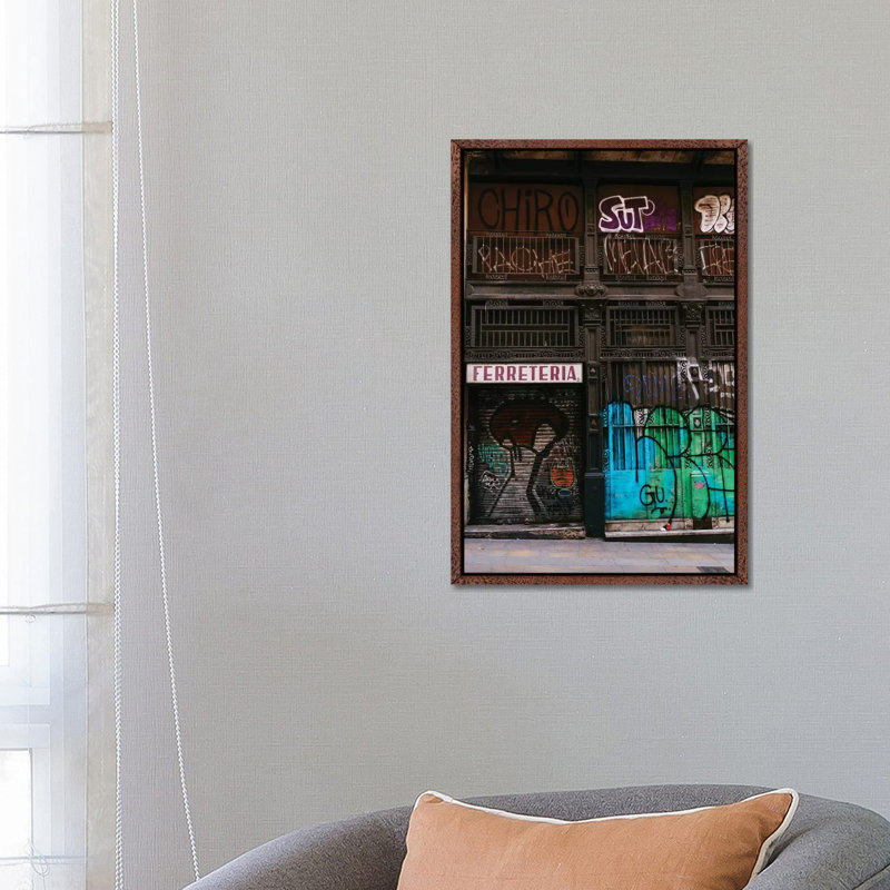 Barcelona Graffiti II by Bethany Young - Print on Canvas, Classic Brown Wood Framed, 66.04cm H x 45.72cm W x 3.81cm D