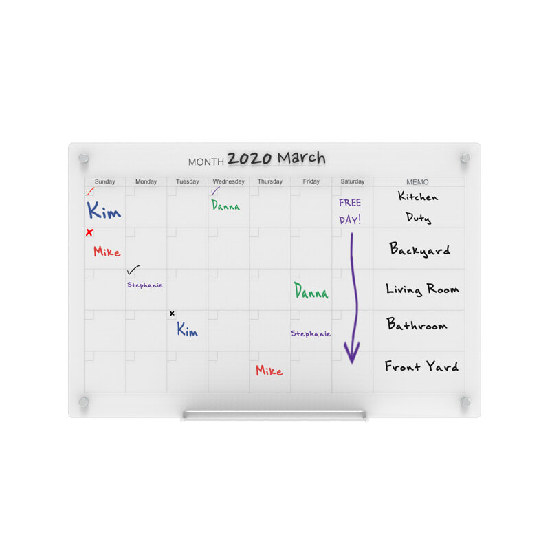 Calendrier audio-visuel avec tableau magnétique en verre, H 24 po x L 36 po, Blanc ultra