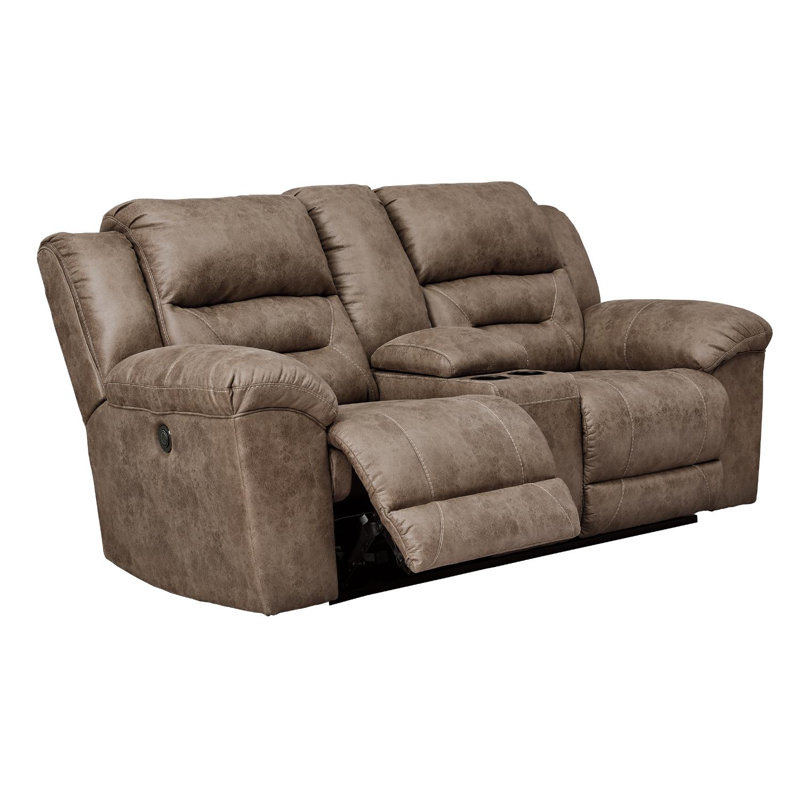 Stoneland 82'' Faux Leather Power Reclining Loveseat, Fossil Polyester Blend
