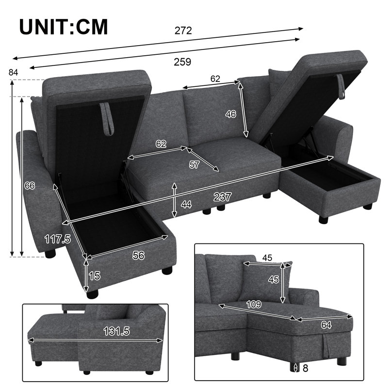 4 Seater Chenille Sofa, Grey