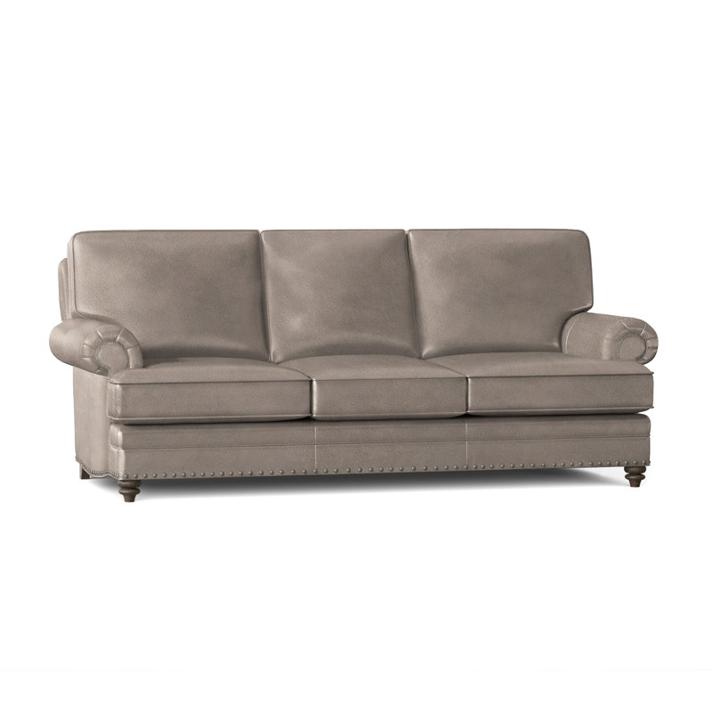 Carrado 87.5'' Leather Sofa, Empyrean Tweed Genuine Leather, Cobblestone, No Nailhead