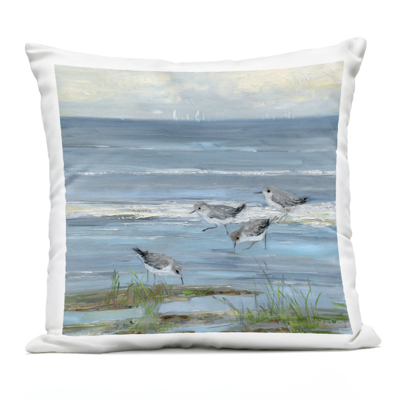 Coussin d'extérieur imprimé Stepping Sandpipers Grazing Design par Sally Swatland