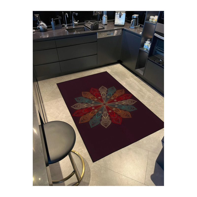 Colorful Leafy Star Patterned Woven Base Carpet And Washable Carpet, Round 5'