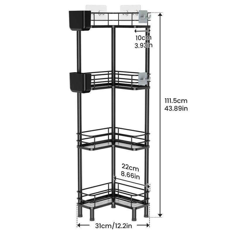 Corner Shower Caddy With Toothbrush Shelves 4 Tier Standing Rustproof