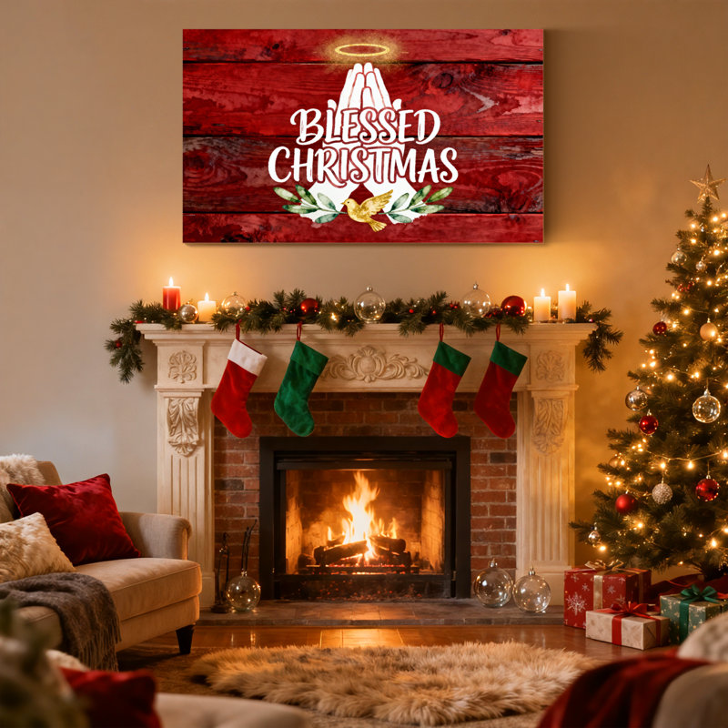 «Christmas Blessed Christmas Hands», ensemble de 3 impressions sur toile, feuilles d'ange et colombe, H 20 po x l 30 po