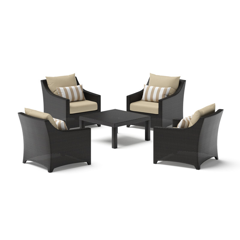 Cairey 5 Piece Sunbrella Outdoor Club & Table Chat Set - Maxim Beige, Beige