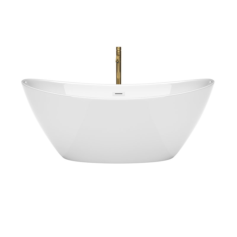 Dorrit 60" x 32" Freestanding Soaking Acrylic Bathtub with Faucet, Shiny White, Shiny White