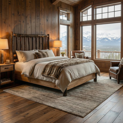 Fireside Lodge Hickory Log Traditional Bed with Rail System - King - Cognac