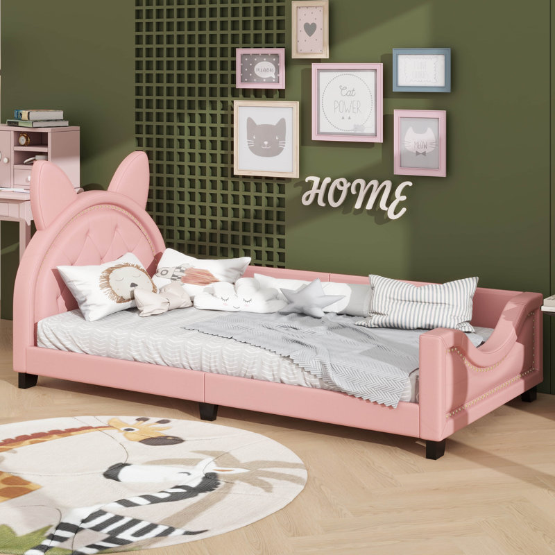 Twin Padded Daybed With Cartoon Ear-Shaped Headboard