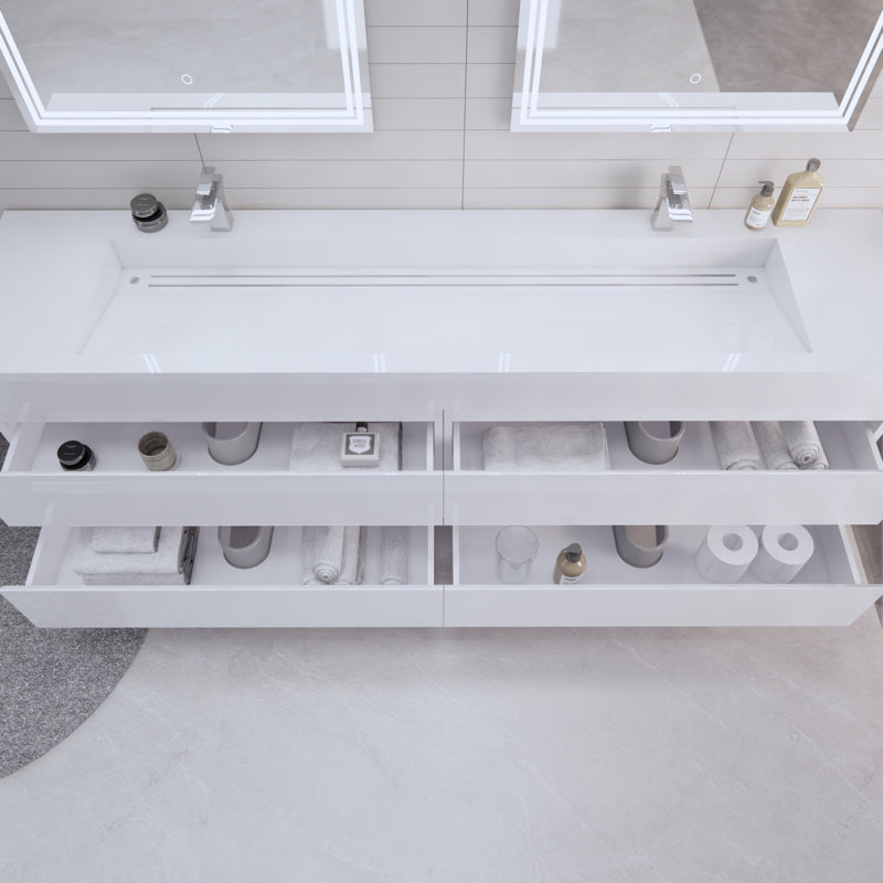 Babajide 83.3'' Bathroom Vanity with Acrylic Top, High Gloss White